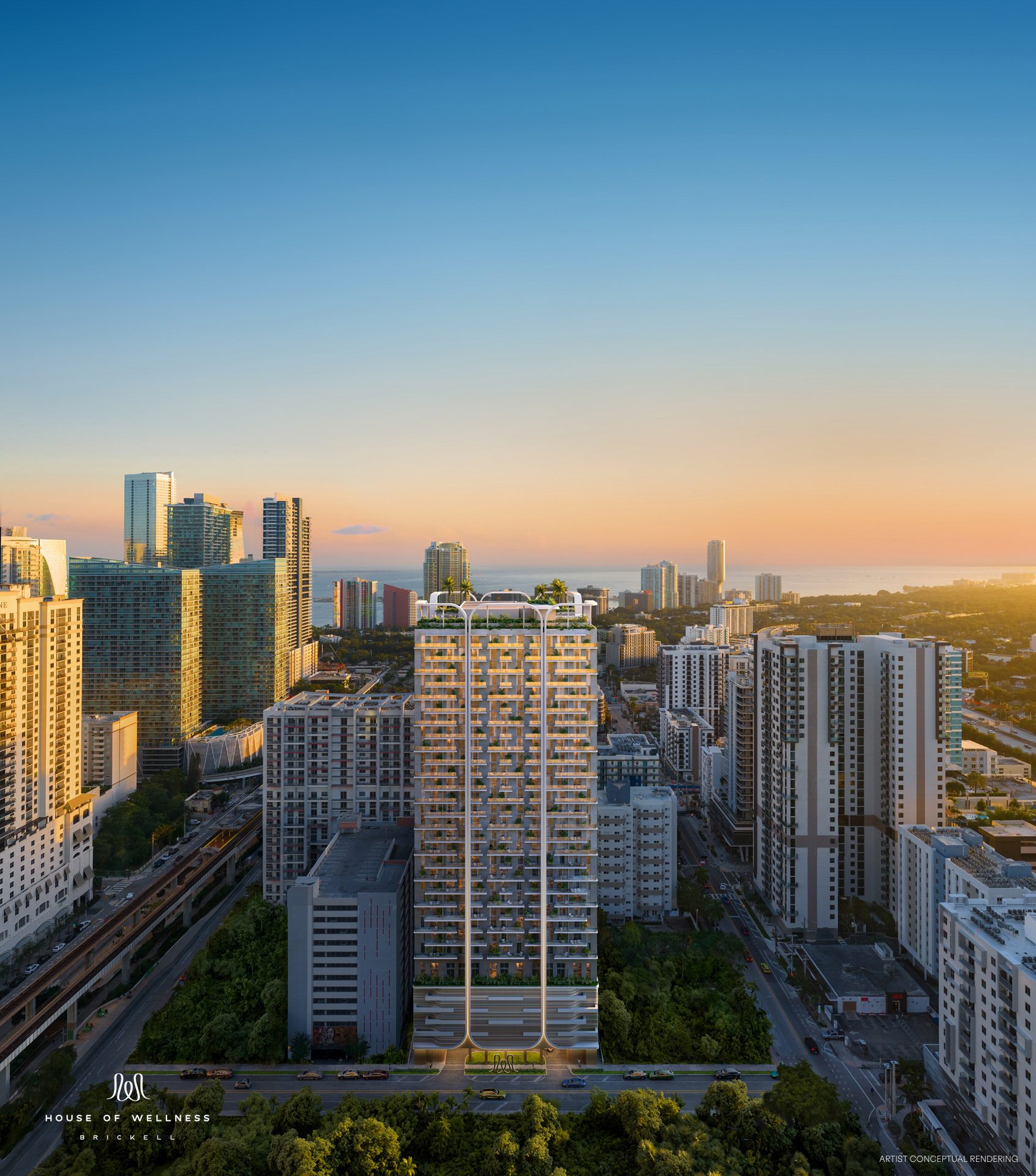 House of Wellness Brickell - Vista exterior ao pôr do sol